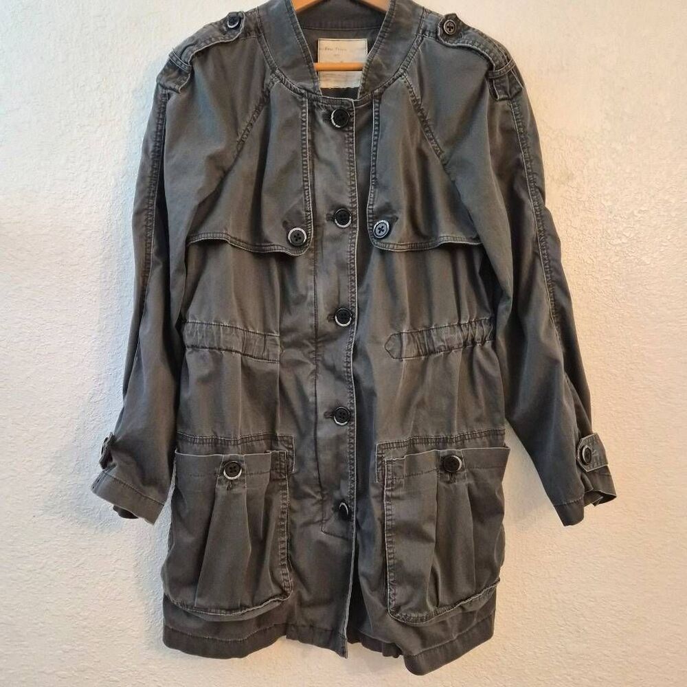 Free People Military Army Olive Green Khaki Jacket: Oversized Baggy Comfy Summer